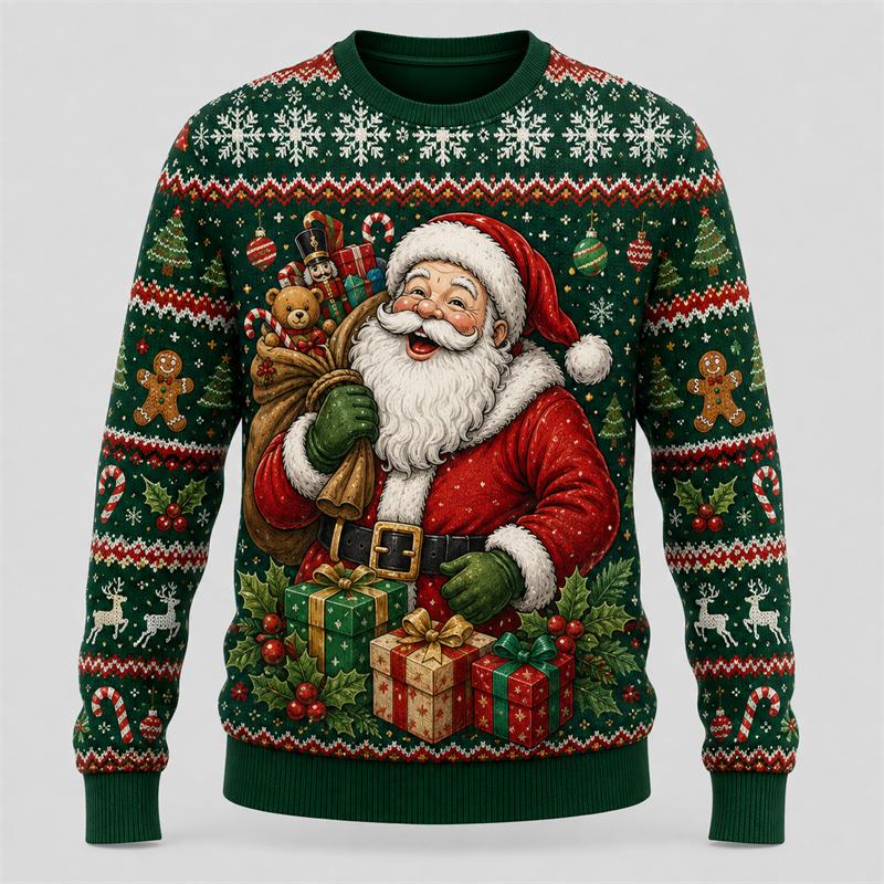 Felpa con Stampa Animalier di Babbo Natale Moda Autunno Inverno Abbigliamento per Feste Natalizie Maglione Brutto Streetwear alla Moda Top Unisex