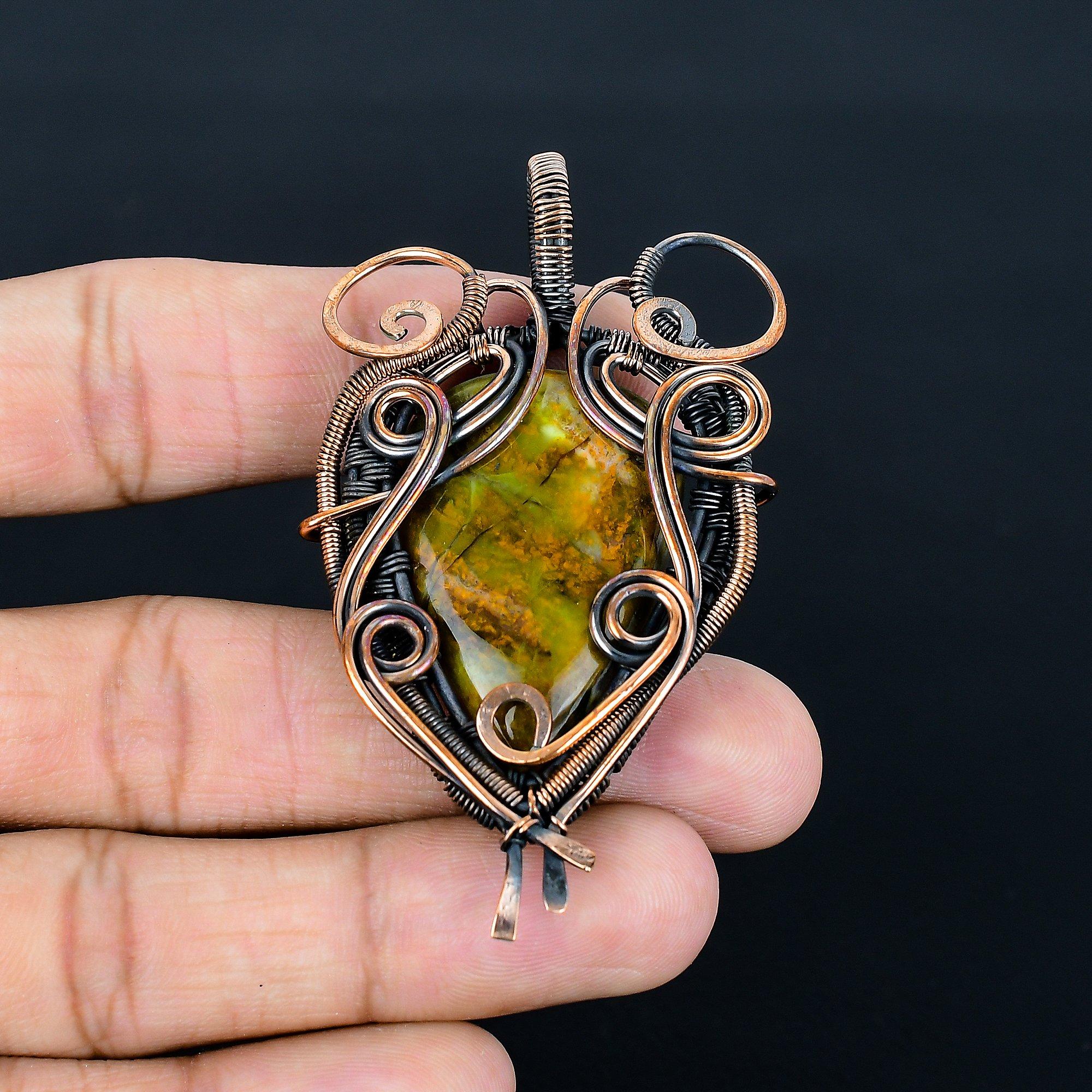 

Green Opal 999 Copper Wire Wrapped Pendant, Handmade Gemstone Jewelry Pendant Gift For Birthday