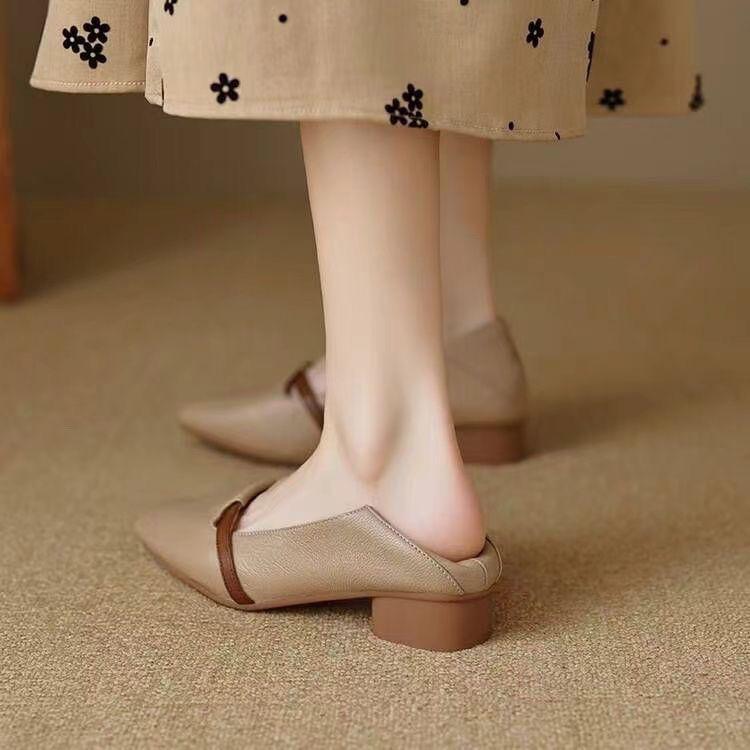 Single shoes women's 2025 new summer retro pointed head shallow mouth grandma shoes soft soles are not tired, one foot pedal flat women's shoes
