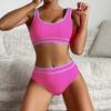 Vintage Hot Pink Patchwork Bikini Set Women Summer Push Up Bra High Waist Swimsuit 2025 Beach Bathing Suit Two Piece Swimwear