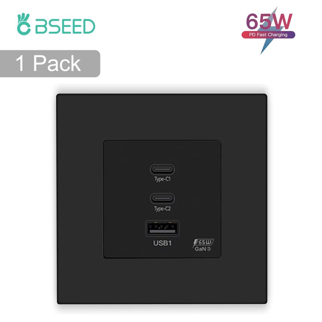 BSEED EU Wall Power Socket With Dual Type-c USB 65W Fast Ports For Phone Laptop Charging Matte Plastic Frame 1/2/3/4Pack