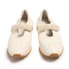 Leather platform white shoes female word with pearl Velcro ballet sports style casual Mary Jane female