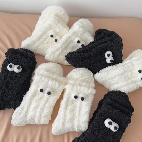 Funny Socks with Big Eyes Warm Cozy Plush Fuzzy Winter Sleep Socks Socks for Women Indoor