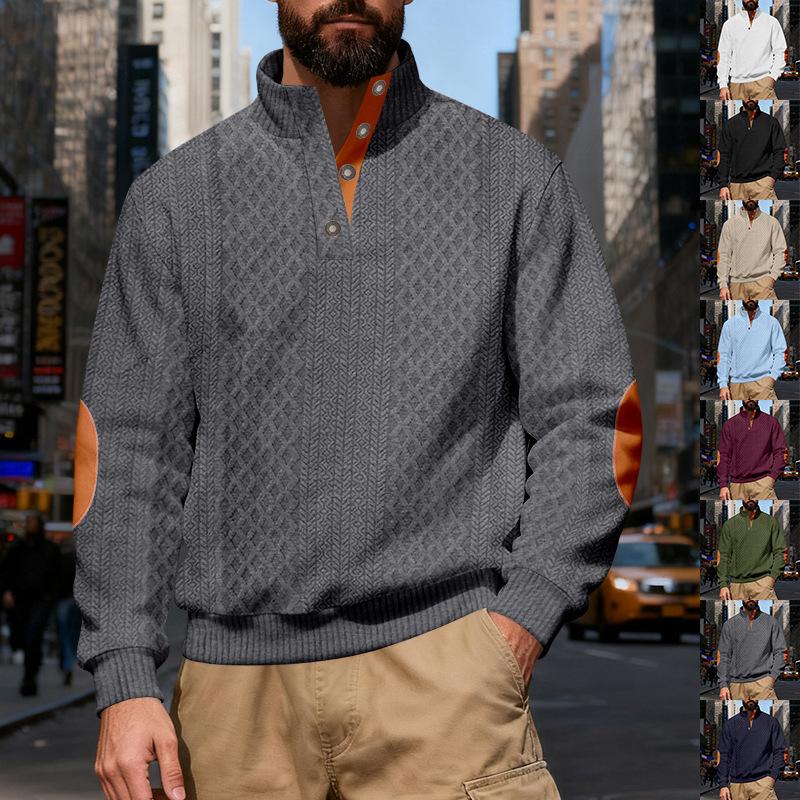 Men S Vintage Stand Collar Loose Jacquard Casual Sweatshirt For Autumn Winter