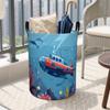 1pc Laundry Basket, Underwater Submarine Printed Dirt Basket - Marine Life Pattern, Durable Polyester Storage Basket for Room and Bathroom Finishing, 