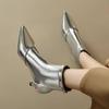 Korean Version of Mid-heel Back Zipper Women's Fashion Shoes Solid Color Pointed-toed Stiletto Mid-tube Boots Autumn and Winter Patent Leather Fashi