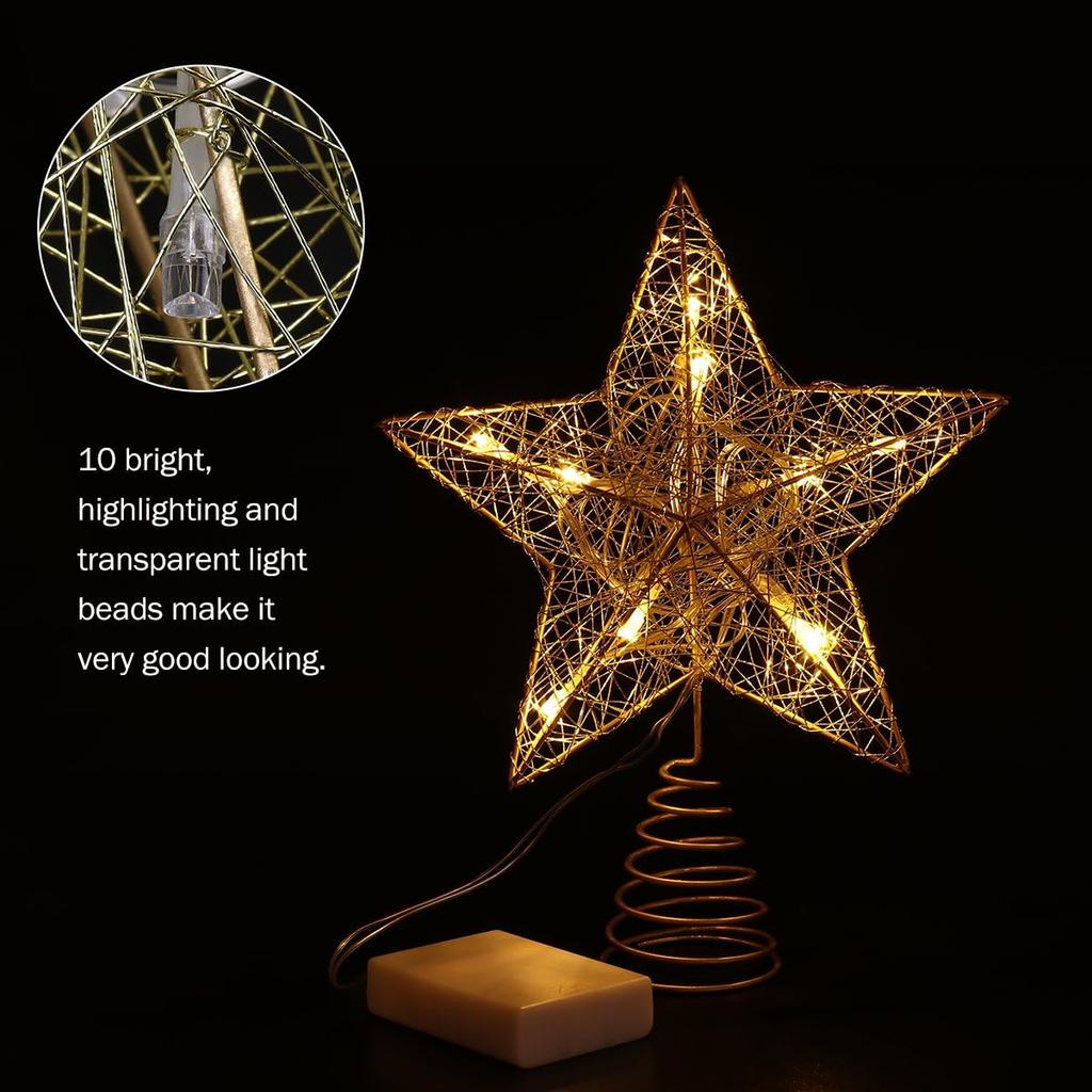 Christmas Tree Topper LED Star Battery Operated Treetop Decoration (Gold)