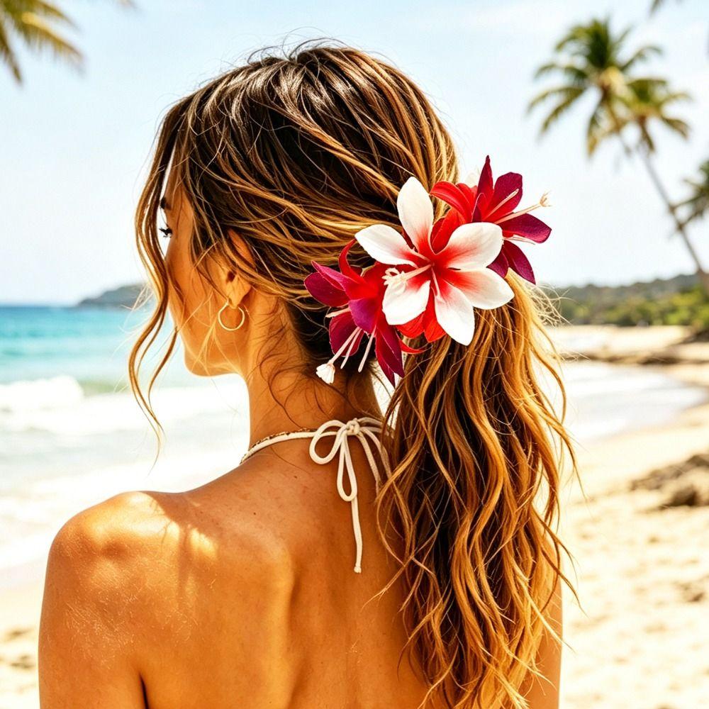 Fabric Floral Hair Tie Lightweight Flower Hair Band New Plumeria Hair Accessory Summer Vacation
