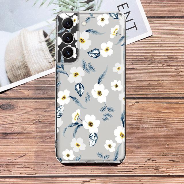 Blue Flower Dragonfly Clear Case For Samsung Galaxy S23 S22 S21 S20 Fe Ultra S10 S9 S8 Plus 10e S10lite Note 10plus 20ultra