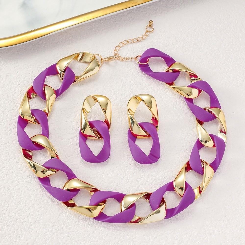 Hollow-out Chain Necklace Earrings Large Exaggerated Jewelry Temperament Jewelry Set  Urban Fashion