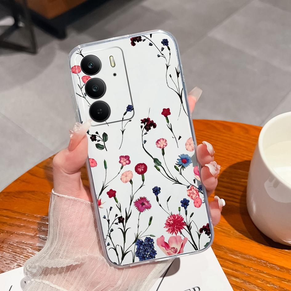 For OPPO P1 Speed Realme C75 13+ Neo7 Find X8 Pro Reno 13 Pro 13F Phone Case Beautiful Flowers Transparent TPU Silicone Shockproof Shell For Oppo Capa