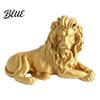 Lion Statue for Desk Golden Lying Resin Figurine 3D Printed Recumbent Statue Small Bookshelf Sculpture Office Wine Cabinet Tabletop Decor