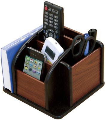 Support de télécommandes TRADE ONE, Organisateur de bureau, Boîte de rangement, Support multiple, Support de rangement rotatif en bois, 18cm Large x 18cm Profond x 15cm Haut, Bureau