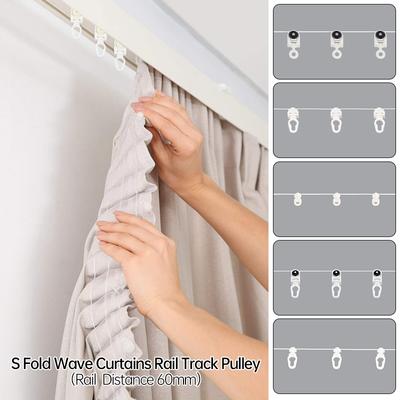 Polia silenciosa para cortinas de 2 m para trilhos de cortinas dobráveis em S, distância de trilho de 60 mm, acessórios para trilhos de cortinas em S
