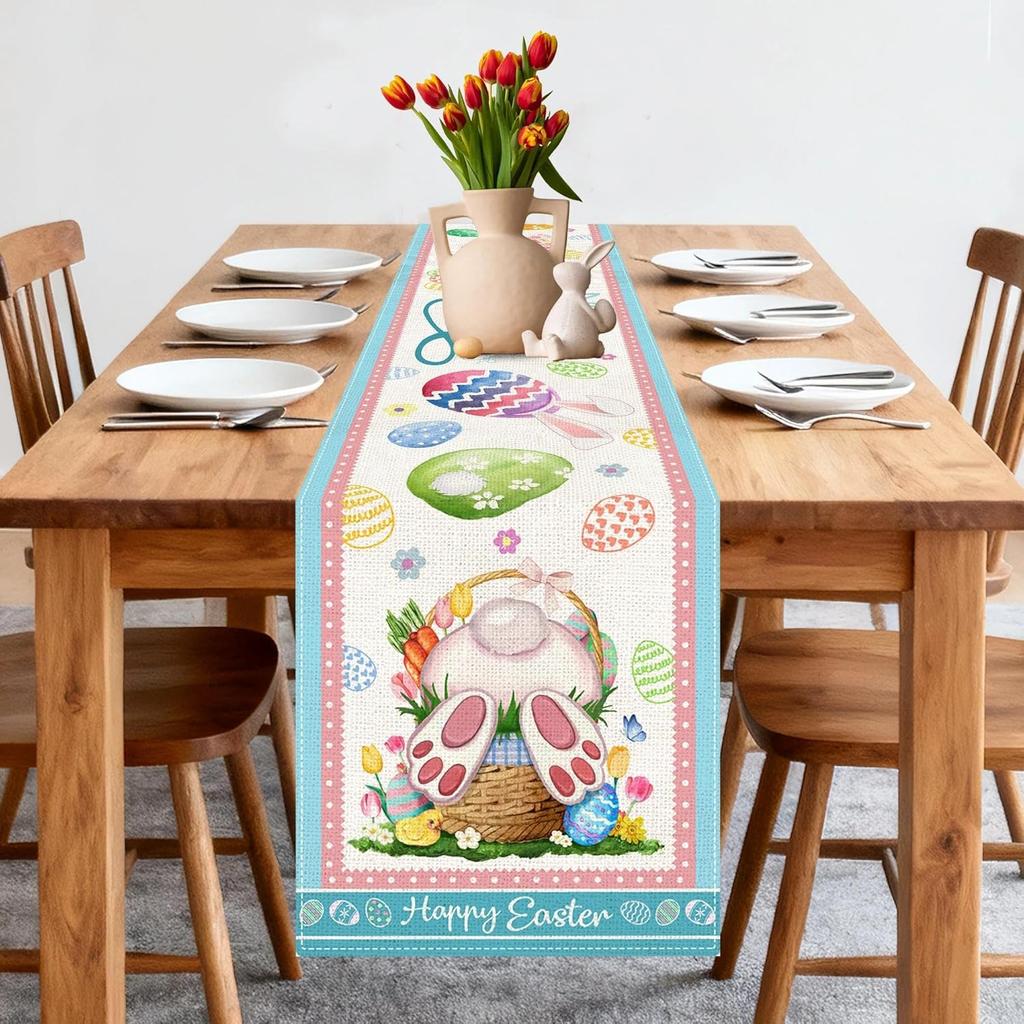 Hexagram Easter Table Runner, Easter Table Runners 72 Inches Long Bunny Eggs Spring for Party Home Dinner Decor