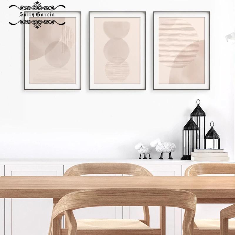 Abstract Circle Line Poster Modern Mid Century Canvas Painting Boho Geometric Wall Art Print Picture for Living Room Home Decor