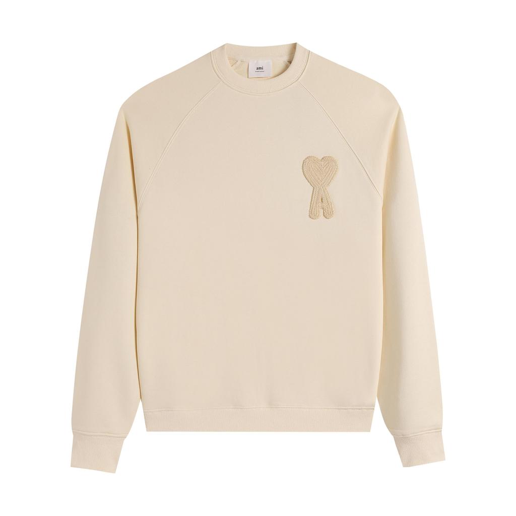 216 AMI 2025 Høst og Vinter Ny Stor Hjerte Logo Høy Kvalitet Bomull Rund Hals Hettegenser Menn Pullover
