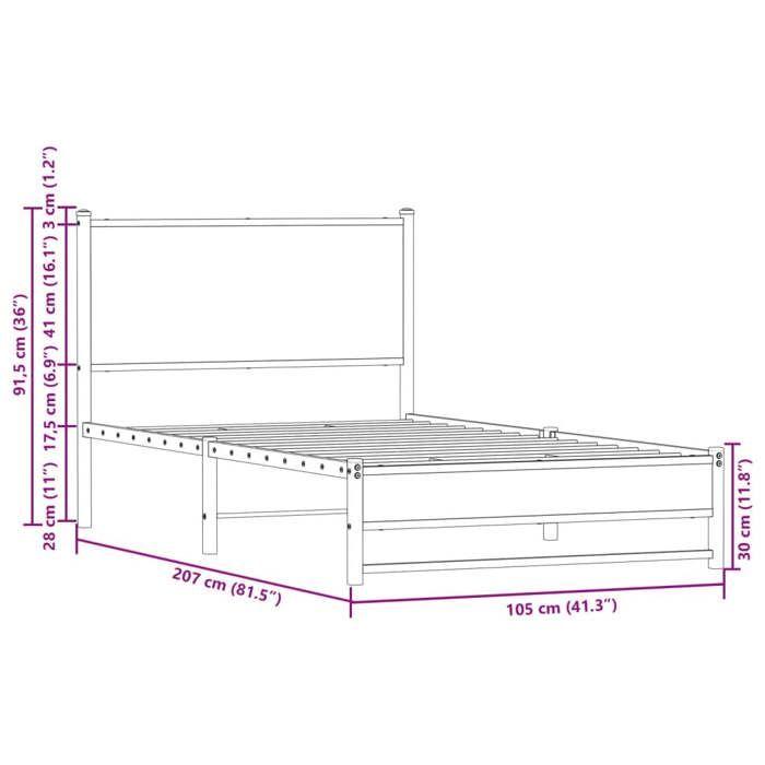 VidaXL Metal Bed Frames with Sonoma Oak Headboard 100x200 Cm, Single Bed, Bedroom Furniture, Bed 4007881