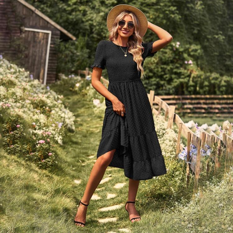 Elegant Slim A Line Swing Dress for Women Large Size Spring Summer O Neck