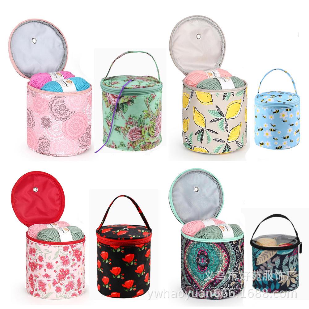 Portable Woven Yarn Storage Bucket Bag for Outdoor Travel & DIY Crochet Tools
