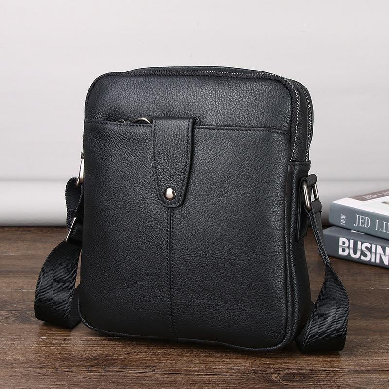 Men S Leather Messenger Bag Shoulder First Layer Cowhide Business Casual Vertical Phablet Mobile Phone Bag Men S Bag Business Commute чёрный