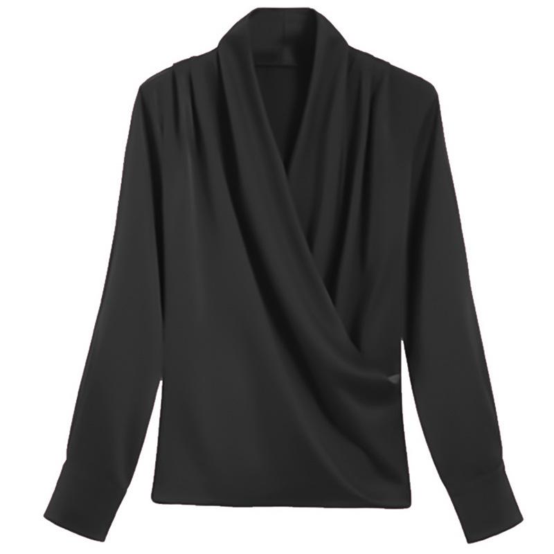 Women Versatile Loose Long Sleeve V Neck Professional Office Blouse