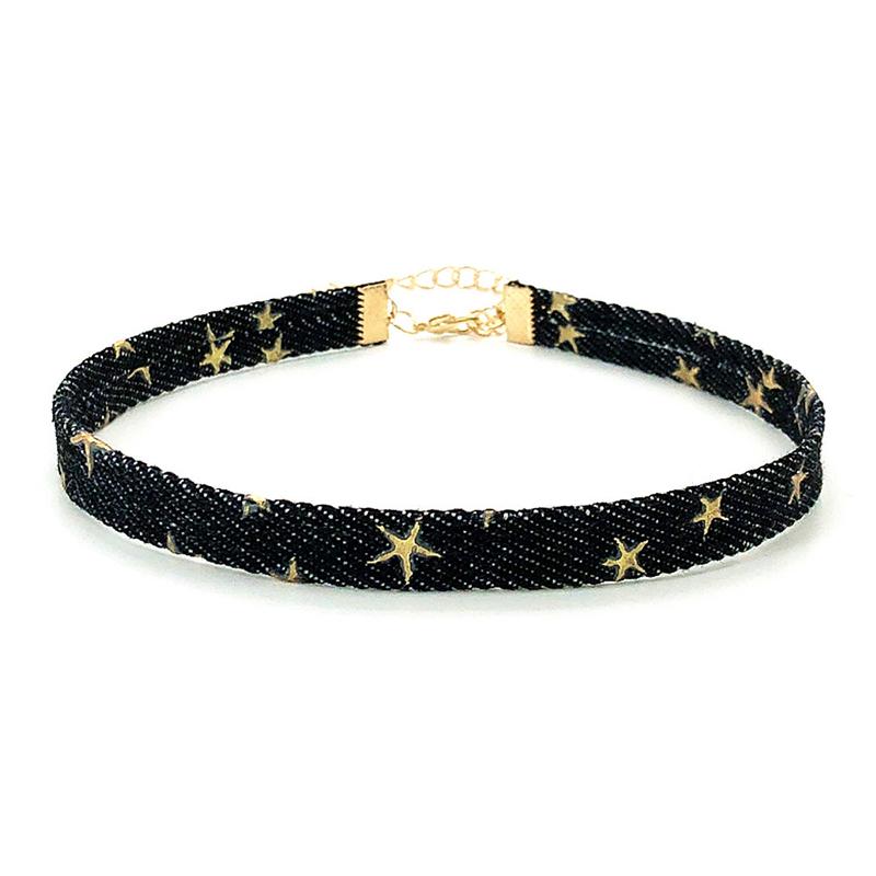 Trendy Blue Denim Gothic Goth Punk Star Choker Necklace Personality Vintage Clavicle Chain For Women  Jewelry Accessories