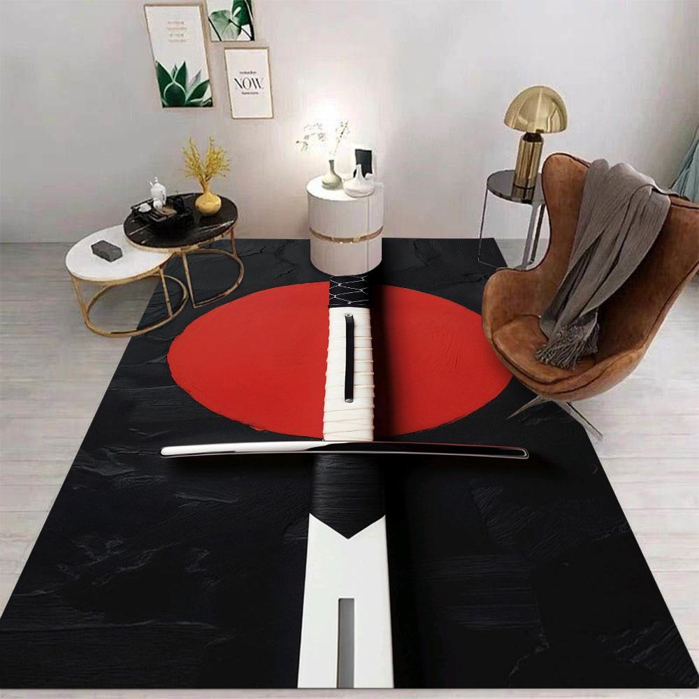 Samurai Katana Printing Carpet Mat Rug Japanese Ronin Theme Red Sun Black Background Home Decoration Living Room Floor Mat
