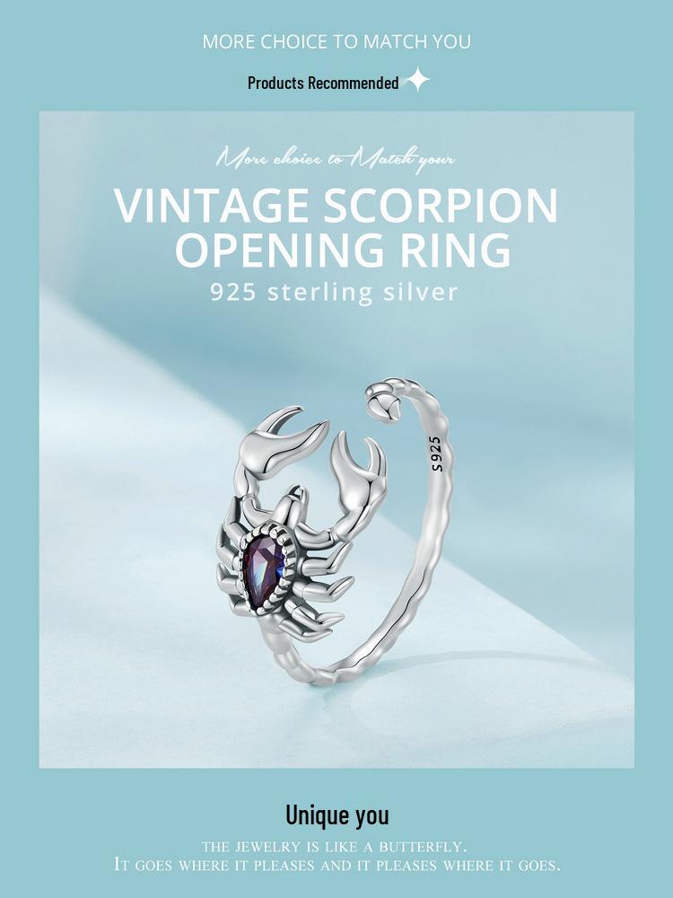 Yin Ziyun Retro Scorpion Open Ring: Unique 925 Sterling Silver Insect Bracelet