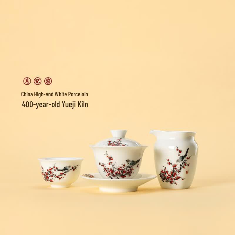 Yuejiyao Auspicious Joyful Magpies Jade Porcelain Tea Set