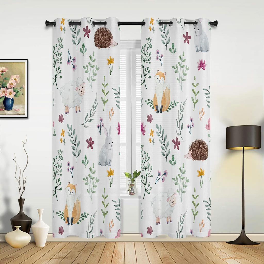Animal Bird Fox Forest Winter Birch Tree Window Curtains Home Decor Living Room Curtains Kid's Room Cortinas For Kitchen Bedroom