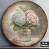 Vintage Hydrangea Round Wall Sign, Rustic Farmhouse Flower Plaque, 2D Flat Wooden Art for Living Room Kitchen Patio, No Frame