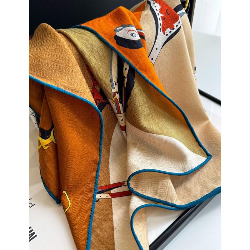 Unisex Silk Wool Square Scarf Two-Tone Spliced Collar Protection Fashionable 2025
