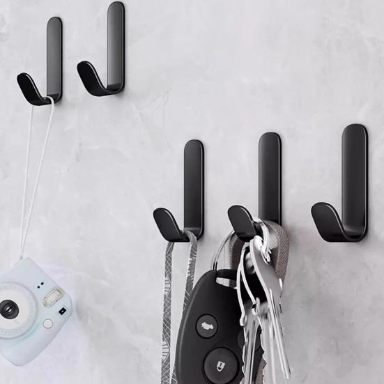 5PCS Adhesive Wall Hooks No Drill Strong Load-Bearing Hooks Durable Carbon Steel Hooks for Bathroom Kitchen Coat Towels