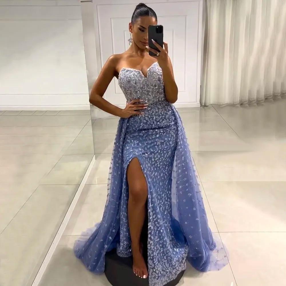Burgundy high-end sexy tube top fishtail long dress light luxury celebrity art test host dress LA11191