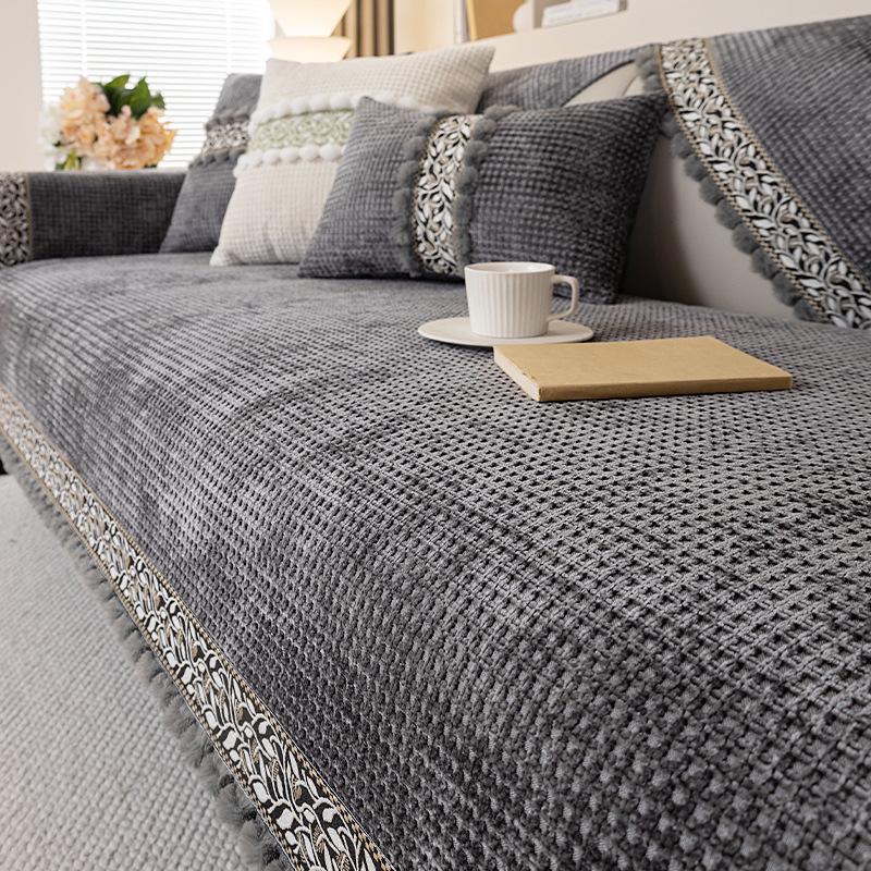 

High-End Non-Slip Chenille Sofa Cushion: All-Season, Dirt-Resistant Seat Cover (2026 New) 45x45 cm pillow cover (without filling) глибокий/сірий колір