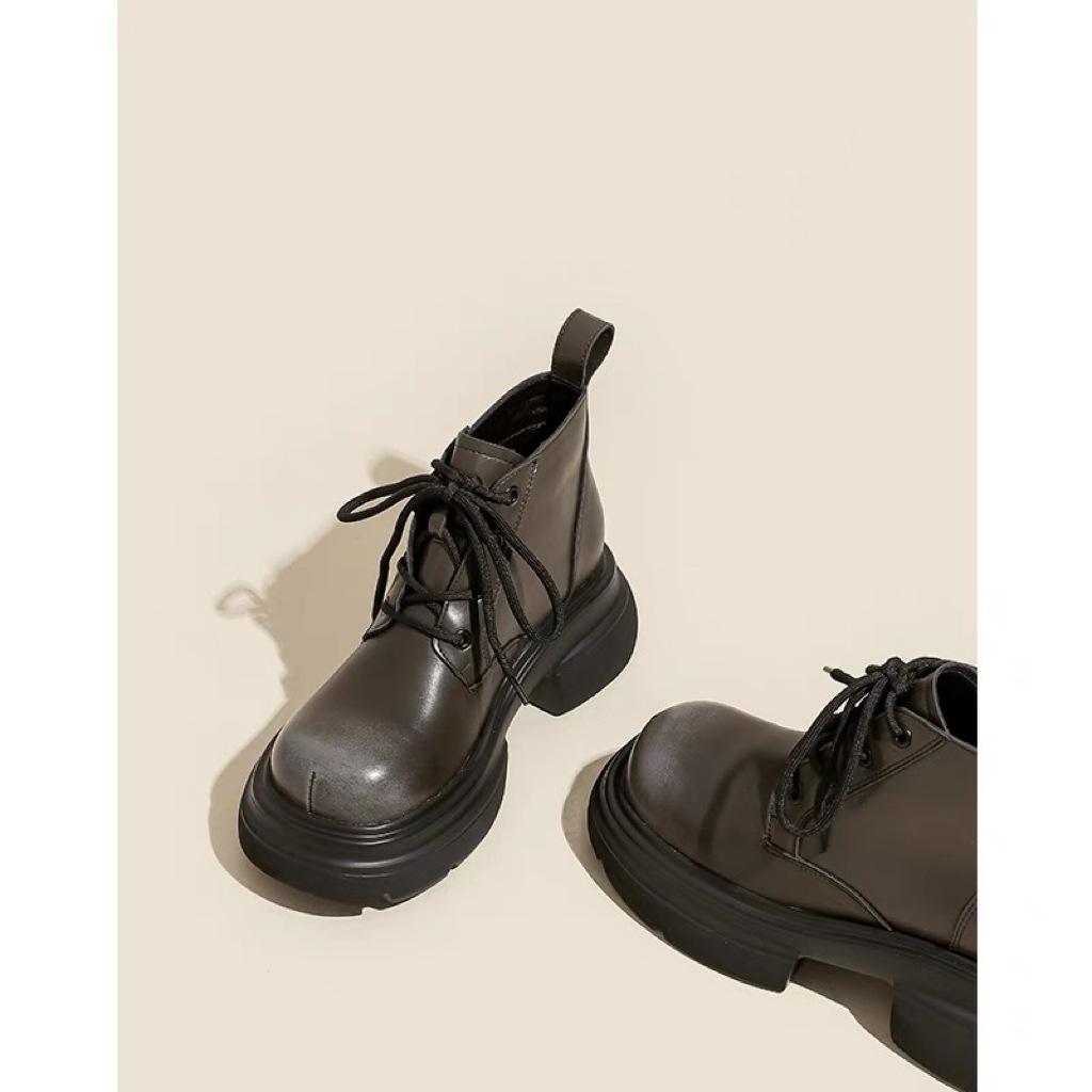 Small Brown Martin Boots Women's 2025 Autumn and Winter New Retro British Style Explosion Heightened Thick-soled Thin Short Boots