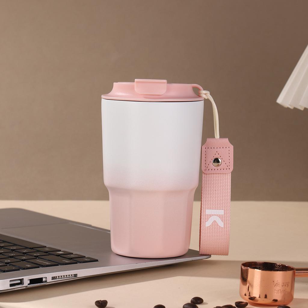 Gradual change color nine angle coffee cup stainless steel thermos cup outdoor with lifting rope double drink accompanying cup