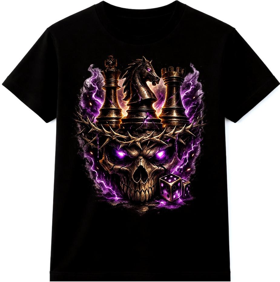 Skull Chess T-Shirt King Knight Rook Dark Gothic Fantasy Design Graphic Tee S разноцветный