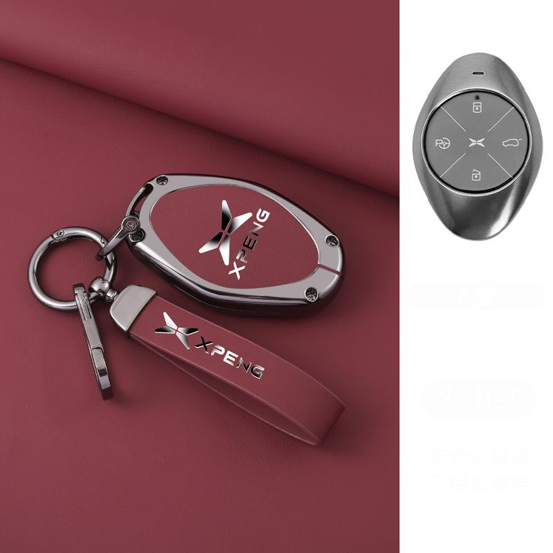 Interior Mouldings Alloy+Leather Car Key Fob Cover Case Shell For Xpeng Xiaopeng P7 P7i P5 G3 G3i G9 G6 22-23 Holder Interior Ke