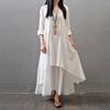 Women Fashion Autumn Casual Rayon Linen Long Sleeve Maxi Dress Kaftan