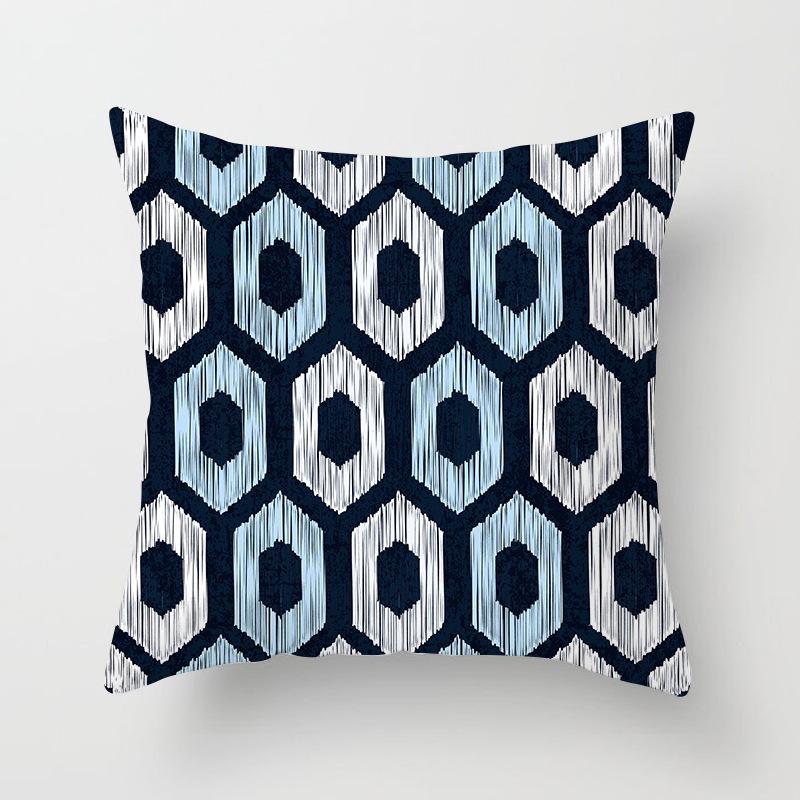 Peach Skin Pillowcase Blue and White Porcelain Geometric Print Abstract Sofa Cushion Cover Office Waist Pillow Cover