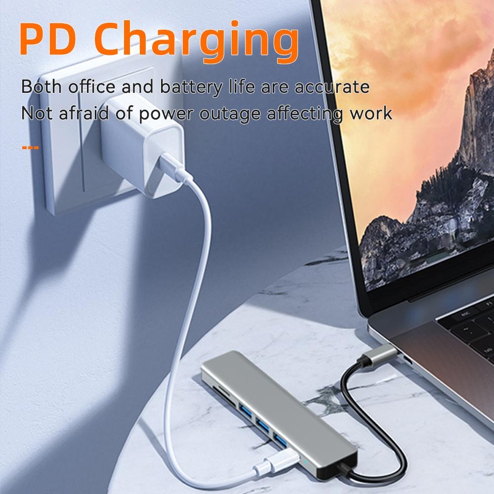 USB C Hub 7 In 1 Type C To HDMI With SD TF Cards Reader PD 100W Power 4K 60hz HDMI Docking Station 2-USB 2.0 for Laptop PC Macbook