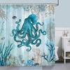 Oktopus Meeres Duschvorhänge Badevorhang 180*180cm Wasserdicht Badezimmer Heimdekoration Waschbarer Stoff Badezimmer Sichtschutz Mit 12 Haken