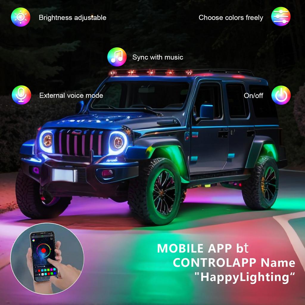 G6 4 In 1 LED Car Underglow Lights RGB Rock Lights Music Sync Atmosphere Lamp for Off Road Vehicles
