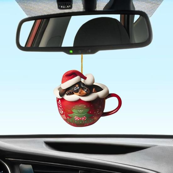 Jezevčík Vánoční ozdoba Štěně v hrnku Ozdoba na vánoční stromek 2D Akryl Jezevčík Závěsná dekorace Dárky pro milovníky psů