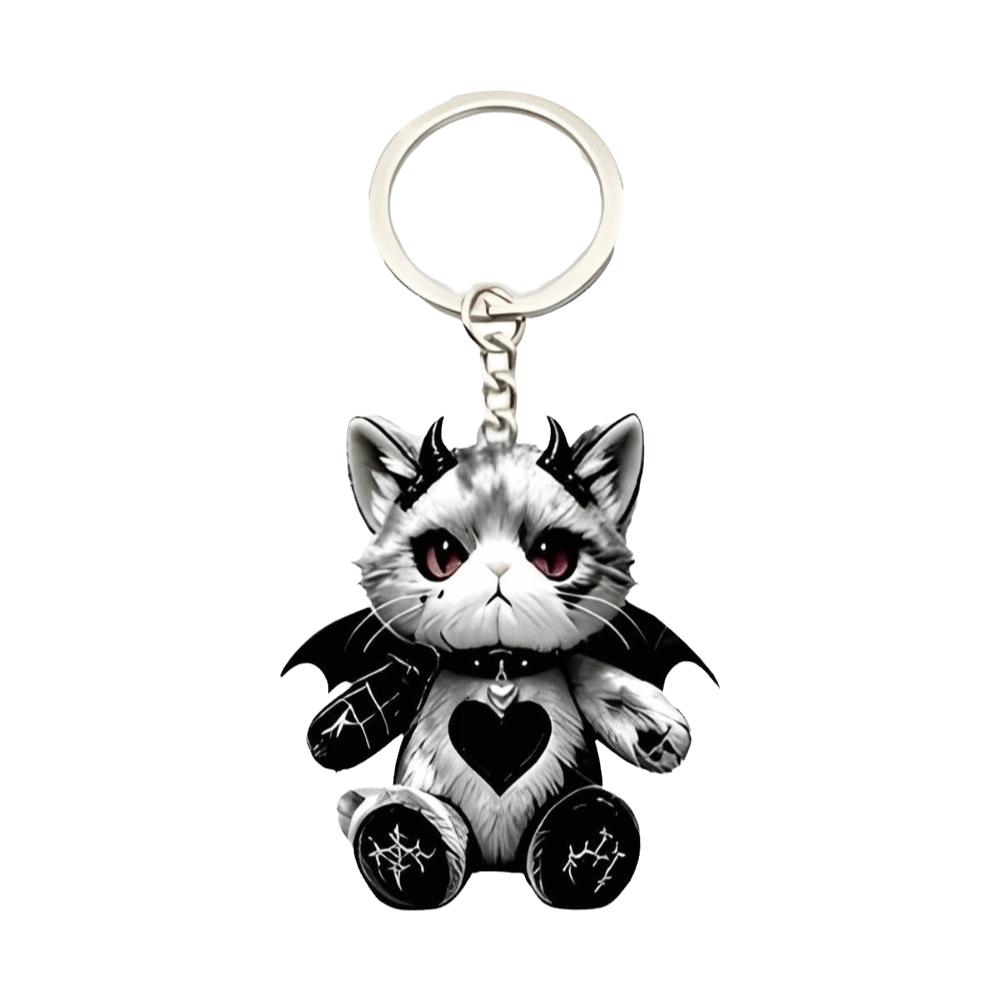 Acrylic Gothic Cat Keychain 2D Flat Kitten Pendant Wounded Cat Keychain Halloween Accessories StyleH
