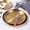 Style Retro Metal Western Steak Round Fruit Serving Dish Cake Tray Dining Plate Kitchen Tableware