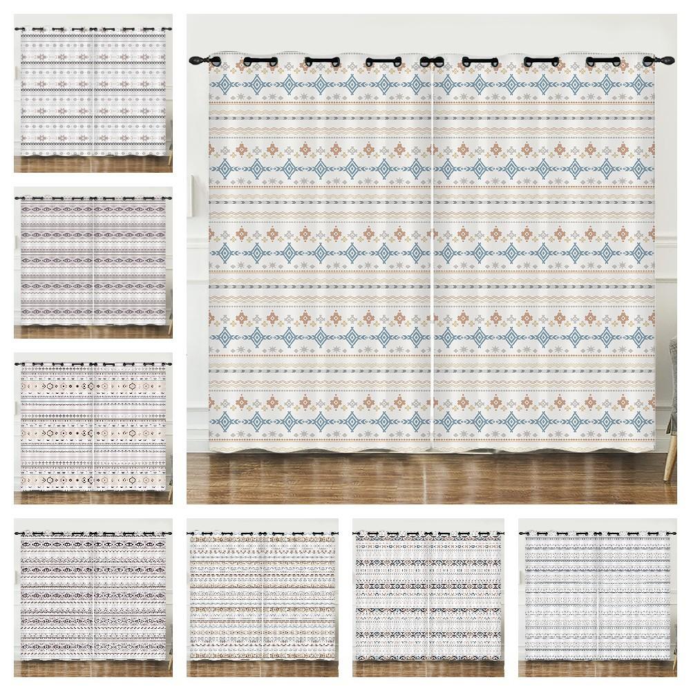 Curtains Floral Bohemian Stripes 3D Digital Printing Blackout Curtain Punching