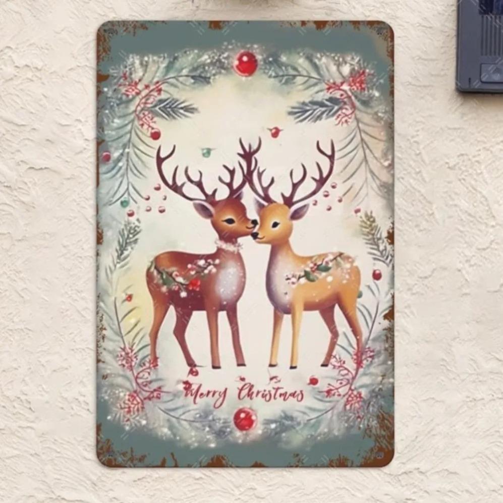Vintage Merry Christmas Metal Tin Sign - Rustic Wall Art Decor for Home, Bar, and Cafe